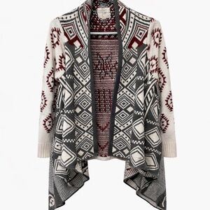 Hippie Rose small oversized Gray and Red Patterned tribal Aztec Cardigan